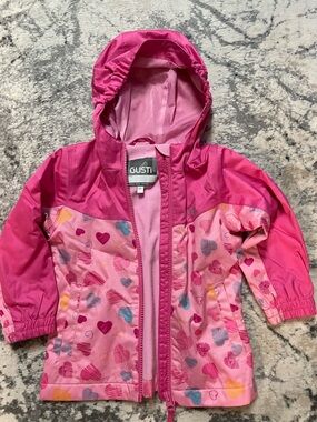 Gustin Girls Hot Pink Hooded Rain Jacket with Heart Accents